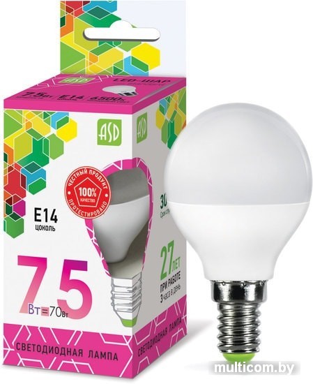 Светодиодная лампа ASD LED-Шар-standard E14 7.5 Вт 6500 К 4690612019017