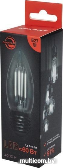 Светодиодная лампочка Rexant Свеча CN35 7.5Вт E27 600Лм 4000K нейтральный свет 604-090