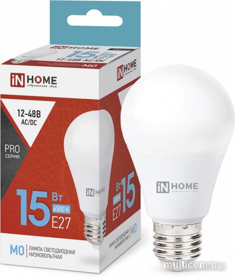 Светодиодная лампочка In Home E27 15W 12-48B 6500K A60 4690612036366