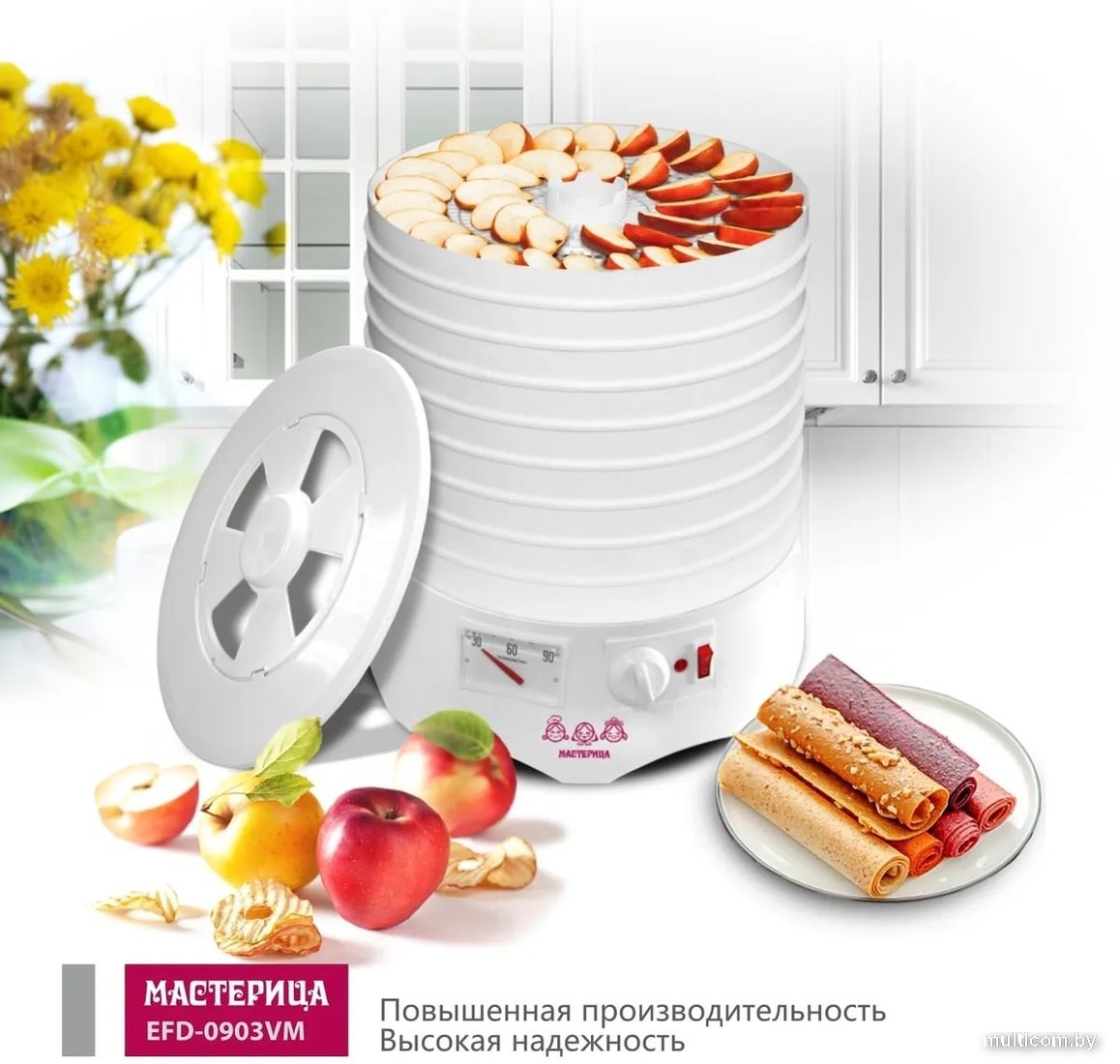 Сушилка для овощей и фруктов Мастерица EFD-0903VM (6 прозрачных поддонов + 3 белых поддона)