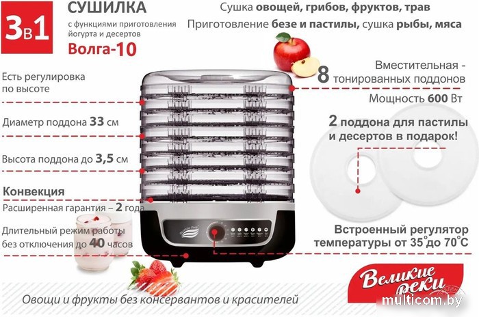 Сушилка для овощей и фруктов Великие Реки Волга-10