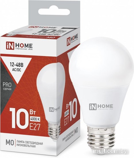 Светодиодная лампочка In Home E27 10W 12-48B 4000K A60 4690612038032