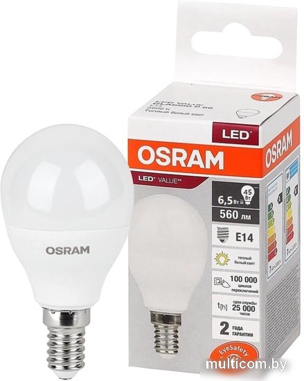 Светодиодная лампа Osram LV CL P60 7 SW/830 230V E14 10X1 RU