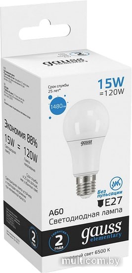 Светодиодная лампа Gauss LED Elementary A60 15W E27 6500K 23235