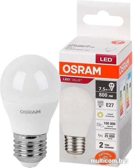Светодиодная лампа Osram LV CL P75 10 SW/830 230V E27 10X1 RU