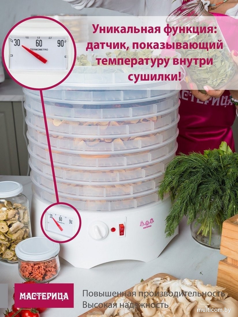 Сушилка для овощей и фруктов Мастерица EFD-0602VM (6 прозрачных поддонов + 2 белых поддона + поддон для пастилы)