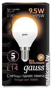 Светодиодная лампа Gauss LED Globe E14 9.5 Вт 3000 К 105101110