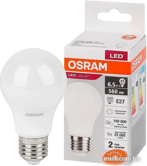 Светодиодная лампа Osram LV CL A60 7 SW/840 230V E27 10X1 RU