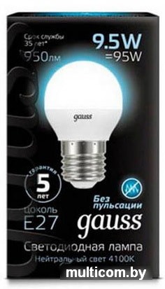 Светодиодная лампа Gauss LED Globe E27 9.5 Вт 4100 К 105102210